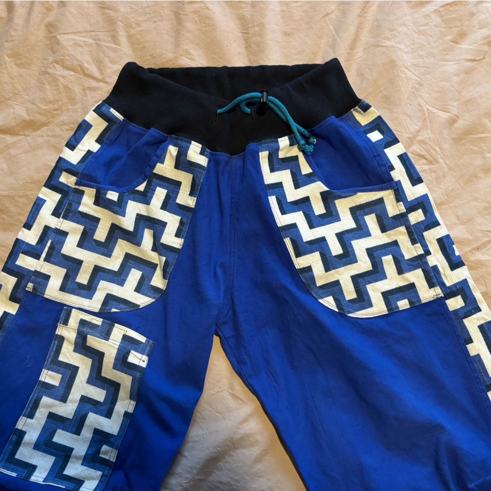 Blue and Cream Zigzag Patterned HANDMADE Climbing Pants